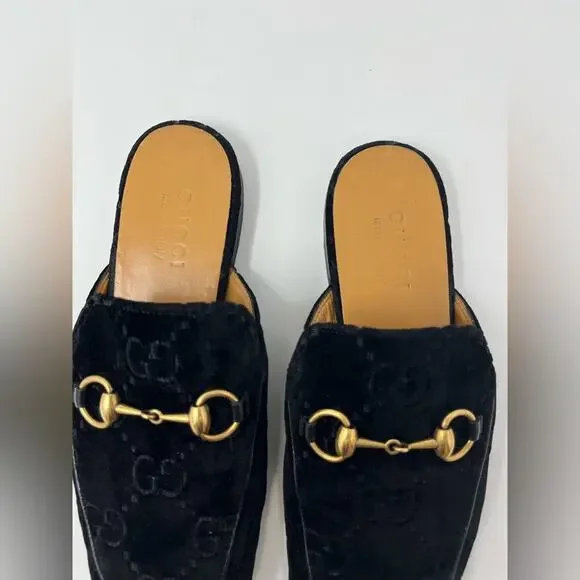 Gucci Princetown GG Monogram Embossed Black Velvet Horse Bit 6 Men / 8 Women - Picture 2 of 8